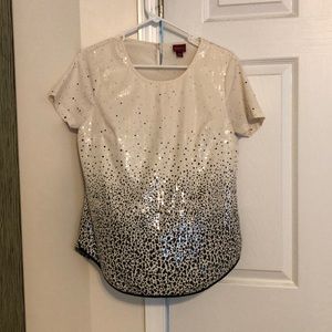 Black and cream sequin top